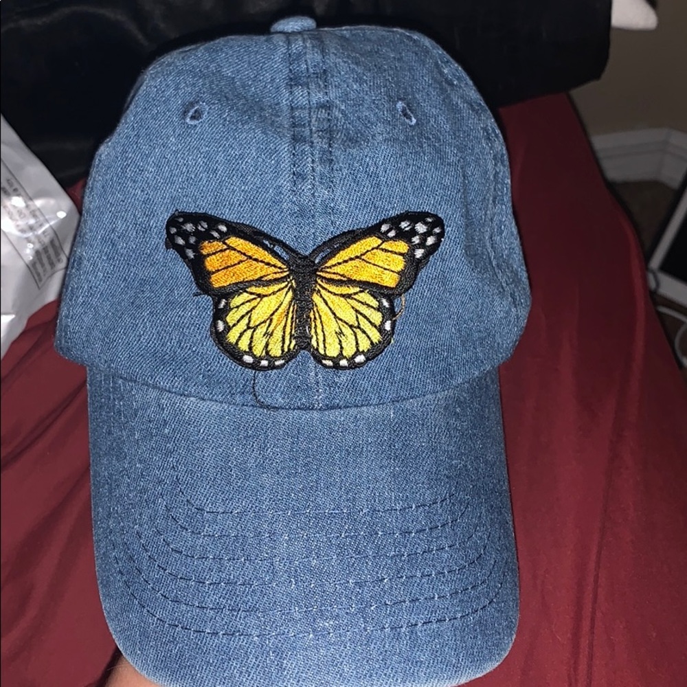 Denim hat with butterfly